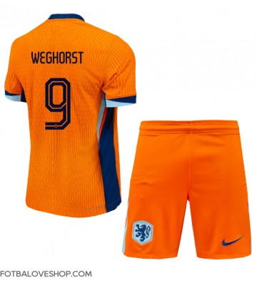 Holandsko Wout Weghorst #9 Dětské Domácí Dres ME 2024 Krátký Rukáv (+ trenýrky)